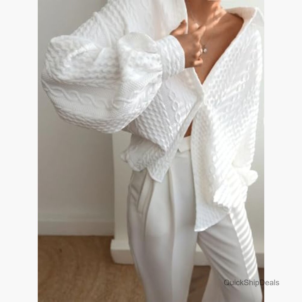 Oversized Button Down Shacket, Textured Polyester… - image 2